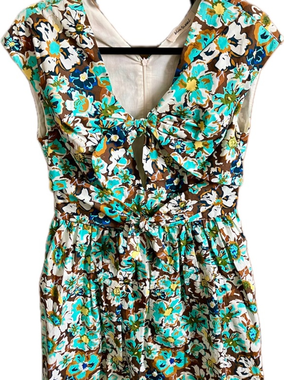 Blue Tassel Floral Tie-Front Mini Dress in Turquoise and Brown